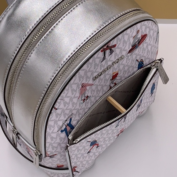 Michael Kors Jet Set Girls Adina Medium Backpack MK Bright White Silver … - Picture 9 of 16